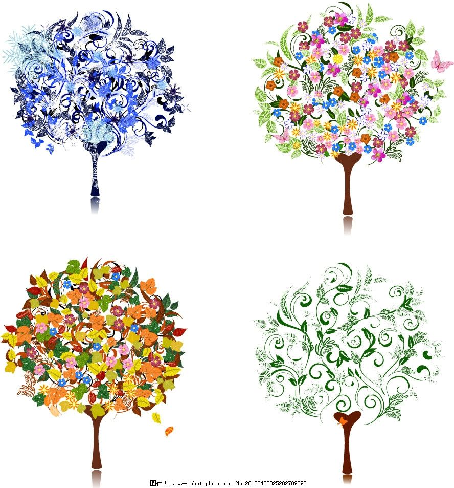 四季梦幻花纹树木 四季 时尚 潮流 梦幻 浪漫 花纹树 树花纹 艺术树 卡通树 花纹 春夏秋冬 树木 树叶 鲜花 花朵 花卉 绽放 盛开 美丽 缤纷 灿烂 手绘 可爱 绚丽 多彩 创意 背景 底纹 矢量 植物主题 树木树叶 生物世界 EPS
