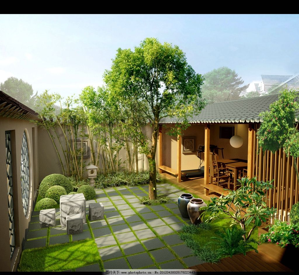 屋顶花园 屋顶花园效果图 屋项花园效果图 假山水池景观 榕树桩头
