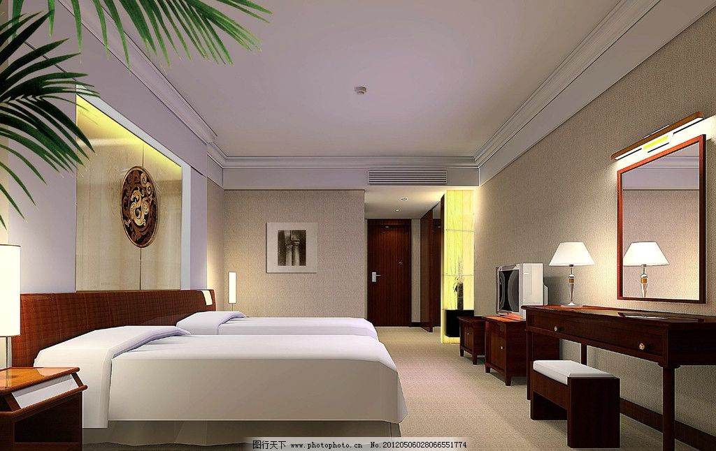 宾馆标间设计图片,床 桌子 台灯 镜子 建筑景观