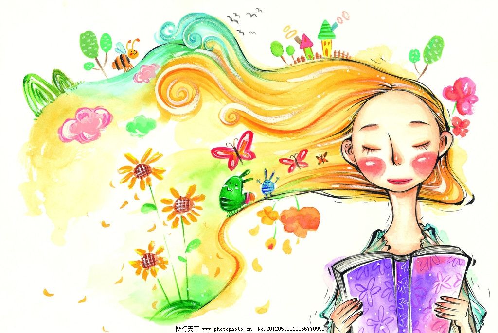 水彩画 童年 手绘图 长发 蝴蝶 向日葵 蜜蜂 看书 童话世界 手绘插画 童年生活 儿童生活 快乐时光 水粉画 插画 梦想 生活 彩粉画 蜡笔画 彩铅画 儿童画 卡通画 植物 花草 玩耍 人物插画 手绘人物 卡通插画 花朵 绘画书法 文化艺术 设计 350DPI JPG