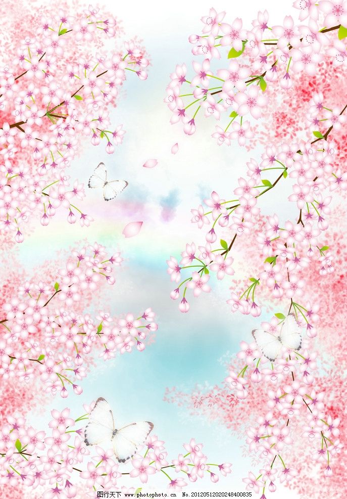 浪漫樱花 粉色樱花 粉色 樱花 桃花 春天花朵 绿叶 浪漫 梦幻 树枝 彩虹 炫彩 日本 日本樱花 粉红樱花 高清 高清樱花 浪漫背景 蝴蝶 蝶 蝶恋花 韩国花纹 JPG 背景底纹 底纹边框 设计 300DPI