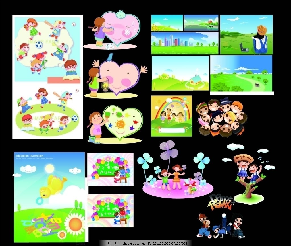 幼儿园 幼儿 儿童 可爱儿童 男儿童 女儿童 幼儿园素材 球 鲜花 草原 乡间小道 小房子 高楼大厦 向日葵 彩虹 气球 蓝天白云 蓝天 白云 小鸟 太阳 星星 地球 磨菇 树枝 梯子 帽子 小河 小溪 溪水 河流 字母 小草 课本 笔记本 车子 小车 舞蹈 街舞 广告设计 矢量 AI