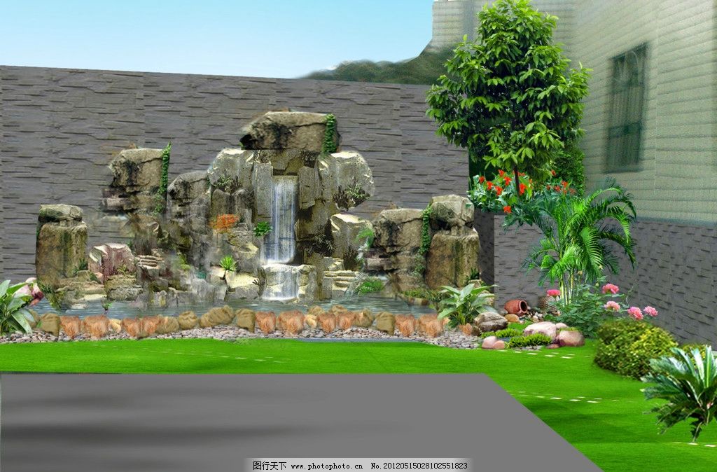 特色景观水池效果图图片|特色景观水池效果图 英德石假山池