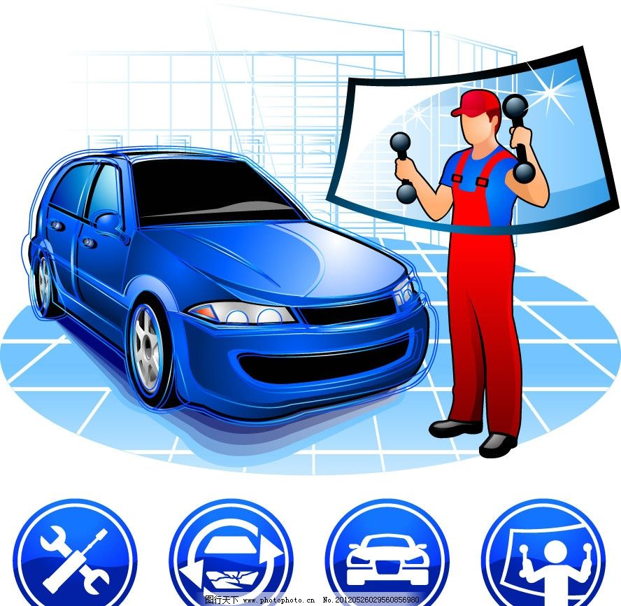 卡通汽车服务站图片,维修站 工具 扳手 建筑 线