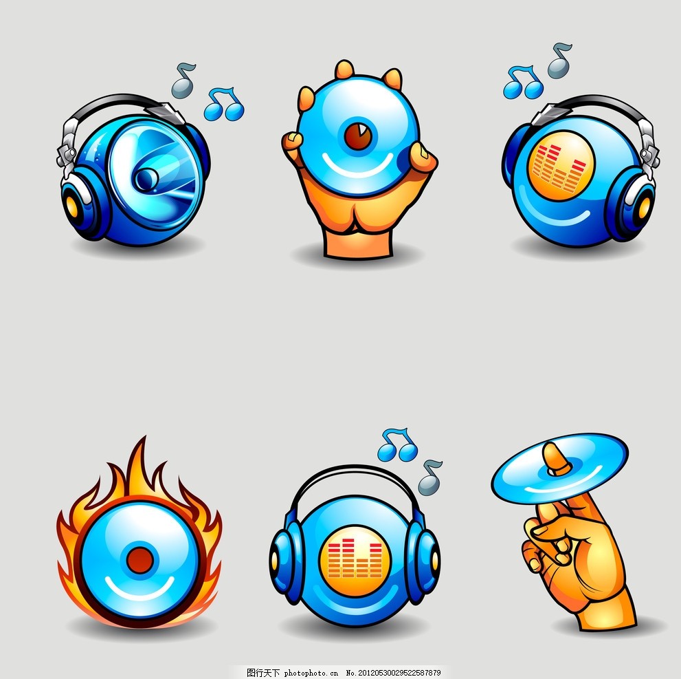3d水珠水滴火焰音乐图标,耳麦 音符 唱片 唱盘