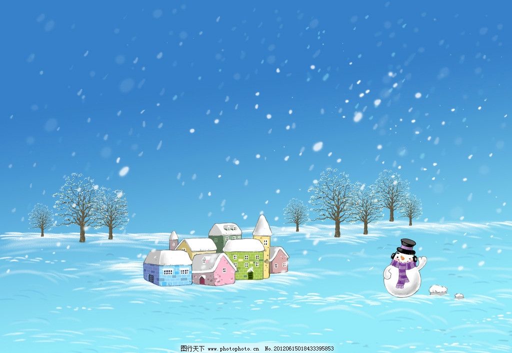 下雪天漫画 卡通画 梦想 动漫 雪花 雪人 房屋 树 风景漫画 动漫动画