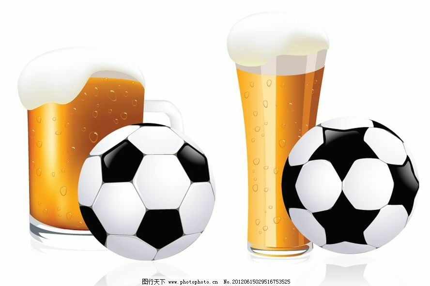 啤酒和足球图片,手绘 矢量-图行天下图库