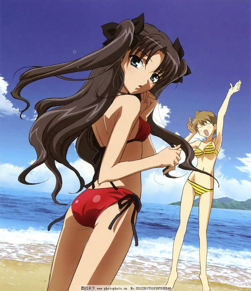 海边风景 比基尼美女 海浪