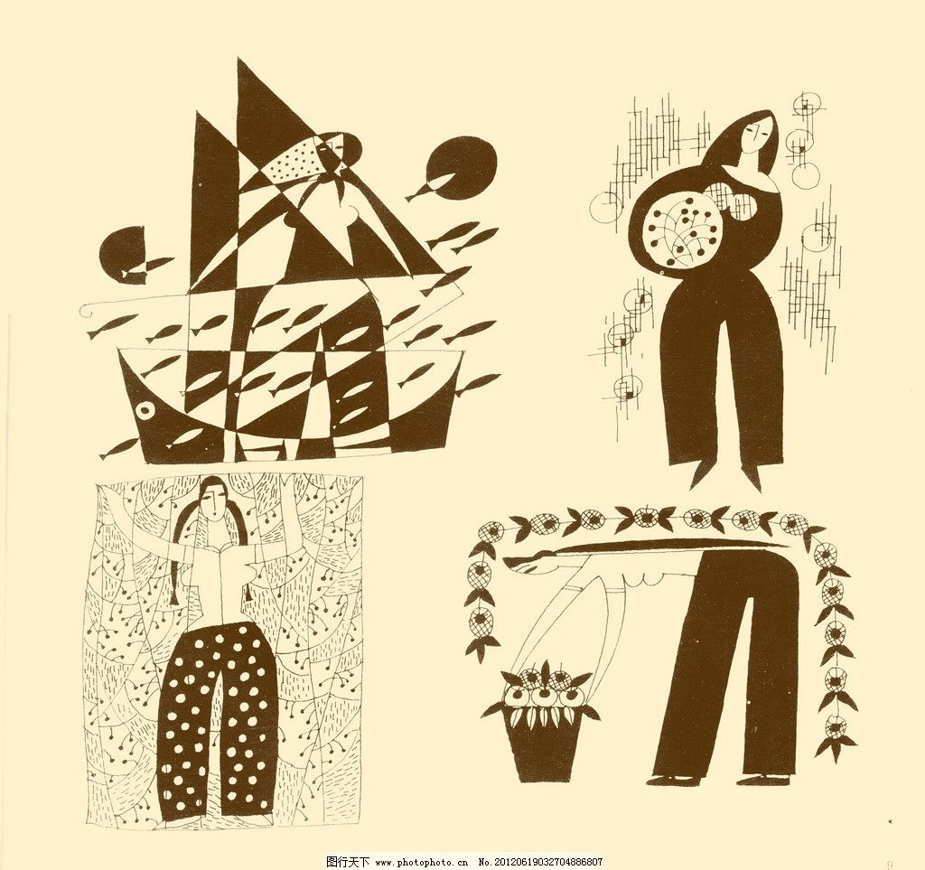 人物装饰画 人物 装饰画 装饰 线描 线条 勾勒 儿童画 psd分层素材 源