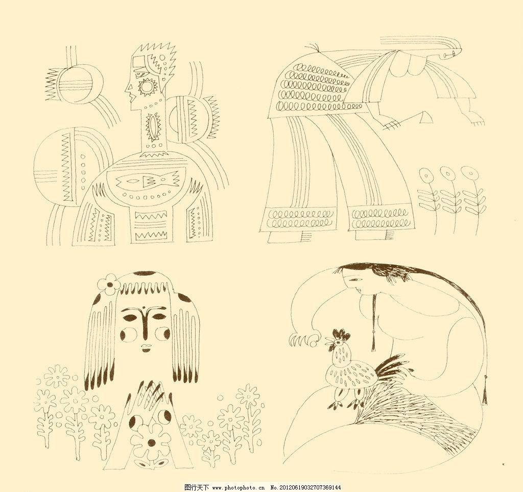 人物装饰画 人物 装饰画 装饰 线描 线条 勾勒 儿童画 psd分层素材 源