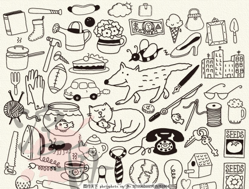 可爱白描手绘小动物 白描 手绘 线稿 可爱 萌 黑白 轮廓画 童趣 儿童 剪贴画 插画 狐狸 小猫 猫咪 茶壶 书本 灯泡 地球 热狗 袜子 蛋糕 橄榄球 花瓶 花盆 鱼缸 小鱼 美元 钓鱼竿 钥匙 电话 房子 锯子 领带 钉子 汽车 蜜蜂 冰激凌 冰淇淋 洒水壶 高跟鞋 相框 蚂蚁 钢笔 网球 锤子 汤锅 眼镜 线团 保龄球 广告设计 矢量 EPS