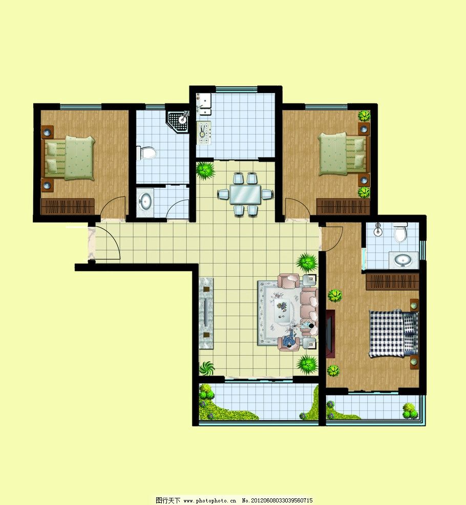 户型图图片,户型图,户型图素材,沙发,床,餐厅,餐桌,阳台,马桶,花卉,衣柜,PSD分层素材,源文件,200DPI,PSD