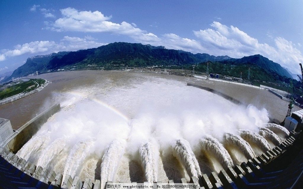 大坝,洪水,滔滔不绝,雄伟壮丽,蓝天,白云,风景,国外旅游,旅游摄影,摄影,76DPI,JPG